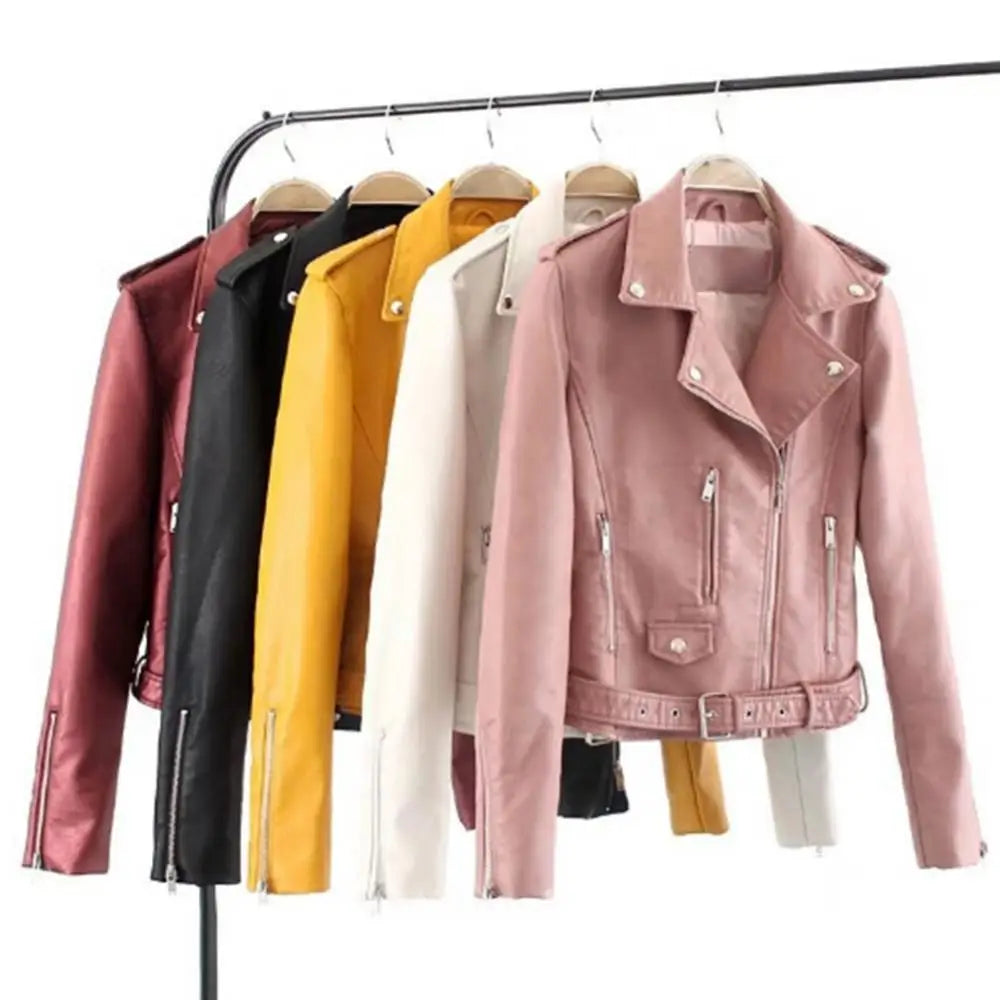 2023 Woman Faux Leather Jacket Chic Vintage Short Lapel Zipper Jacket Short Coat Motorcycle Jacket Moto Biker Coats Streetwear