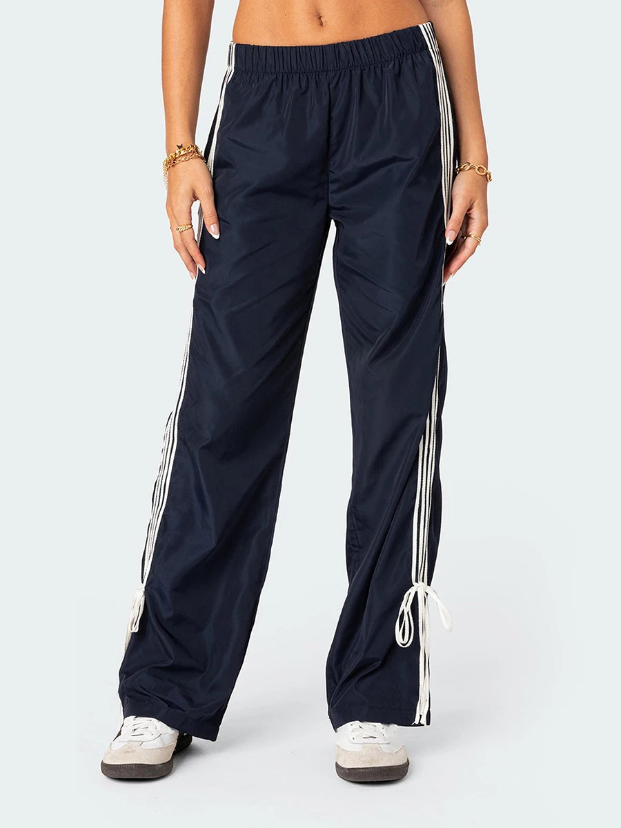 Y2k Baggy Side Striped Sweatpants Women Bow Straight Pants Hip Hop Streetwear Harajuku Trousers Joggers Bottoms Korean Clothing