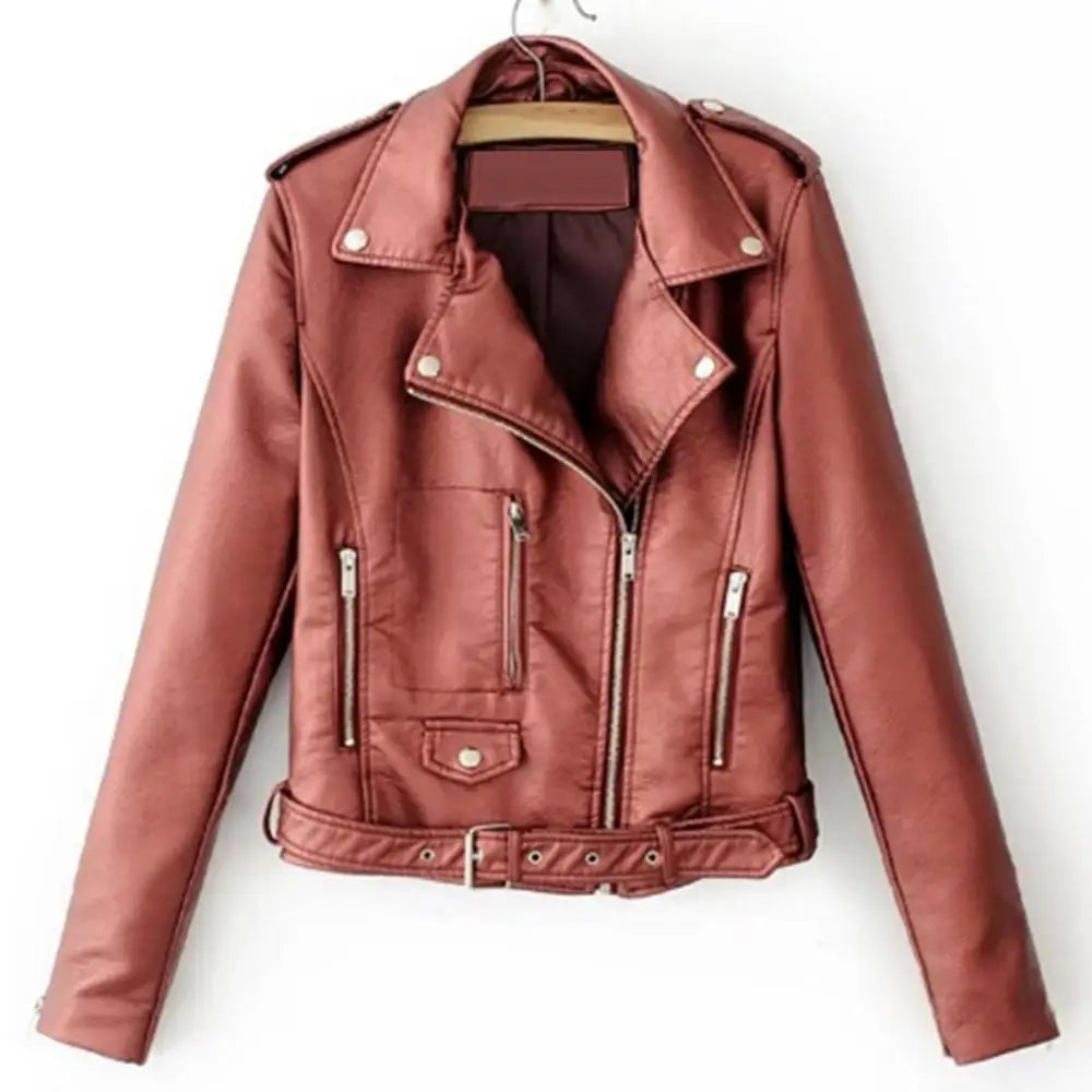 2023 Woman Faux Leather Jacket Chic Vintage Short Lapel Zipper Jacket Short Coat Motorcycle Jacket Moto Biker Coats Streetwear