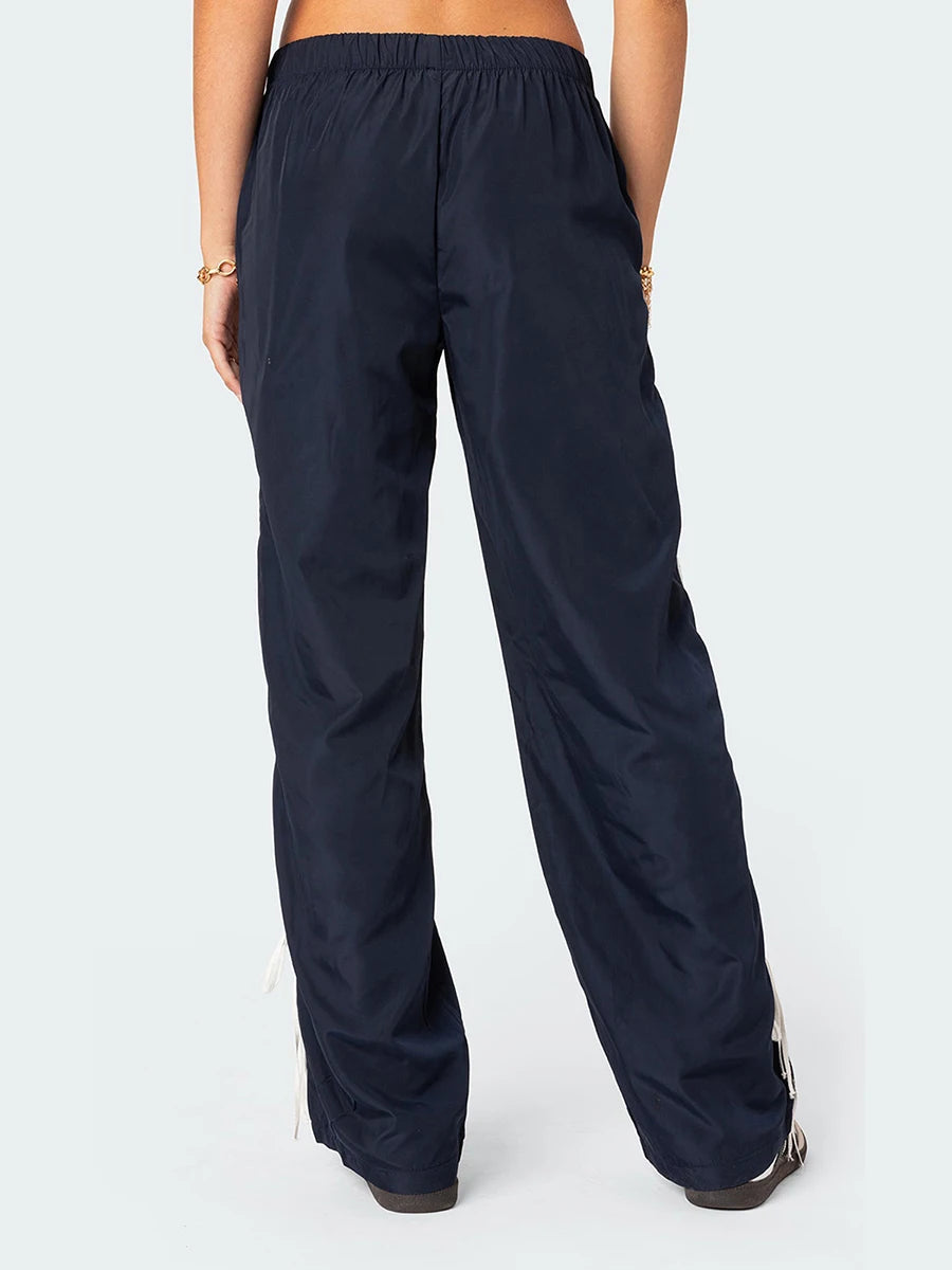 Y2k Baggy Side Striped Sweatpants Women Bow Straight Pants Hip Hop Streetwear Harajuku Trousers Joggers Bottoms Korean Clothing