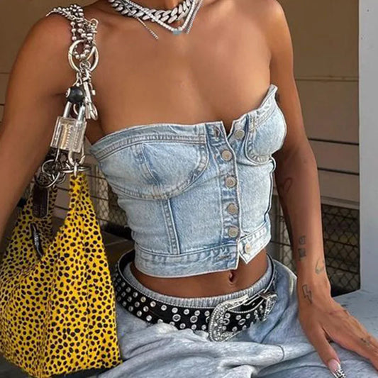 Button Denim Bustier